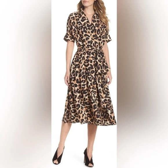 $138 NWT Eliza J. Leopard Cheetah Print Faux Wrap Midi Dress Size 10 - Picture 3 of 10